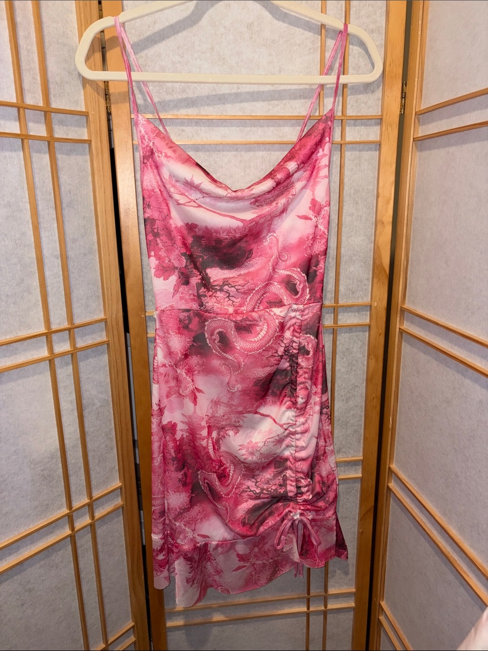 PrettyLittleThing Pink Dragon Print Mini Slip Dress